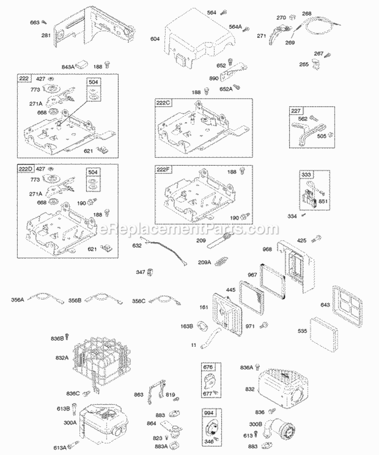 Air Cleaner Controls Exhaust System Governor Springs Ignition Diagram and Parts List for 124332-0036-E1  Briggs and Stratton Engine